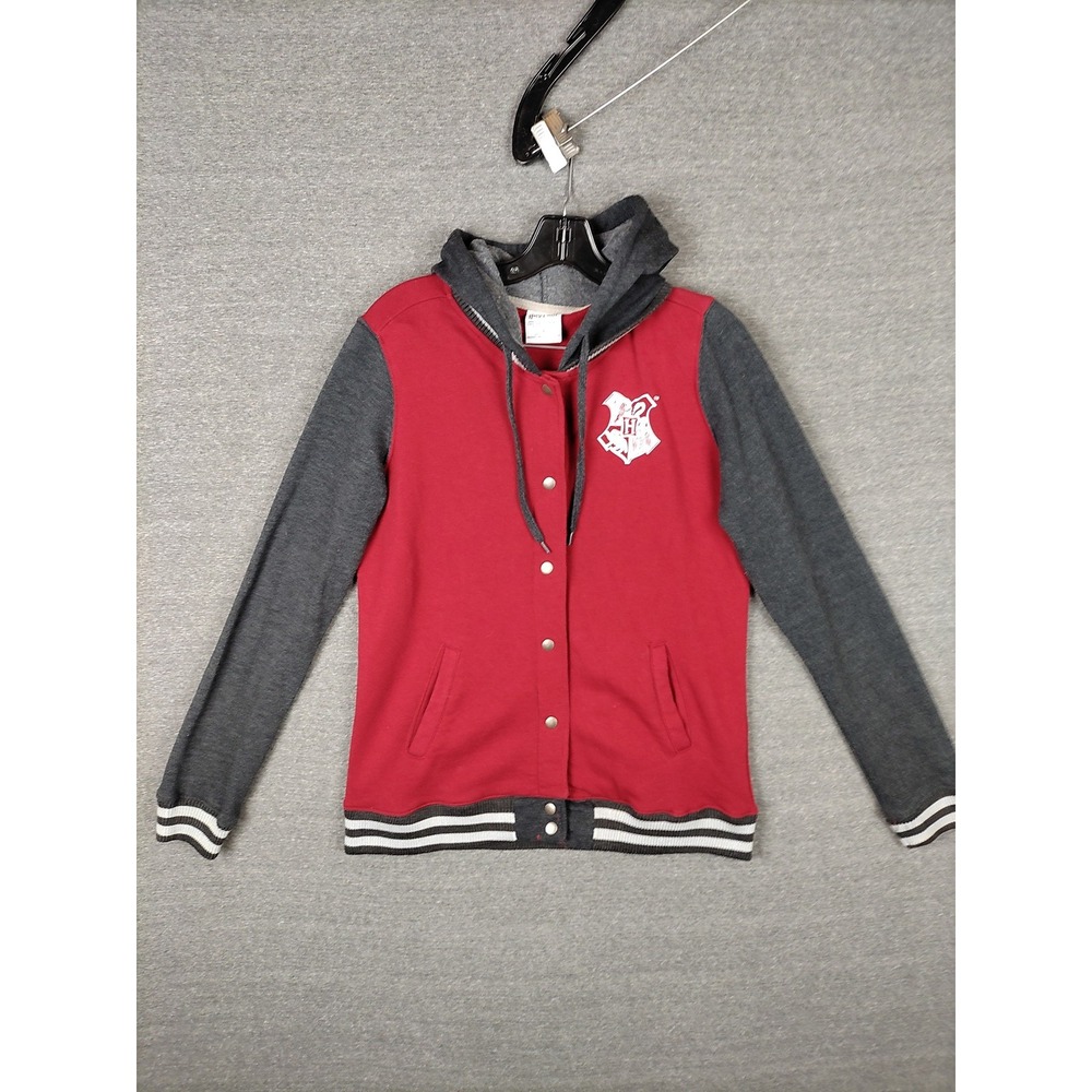 Harry Potter Hogwarts Jacket Womens Medium Varsity Hoodie Snap Button Crest